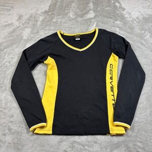 Vintage Corvette Shirt Womens Large Black Yellow Long Sleeve V Neck Brightline‎
